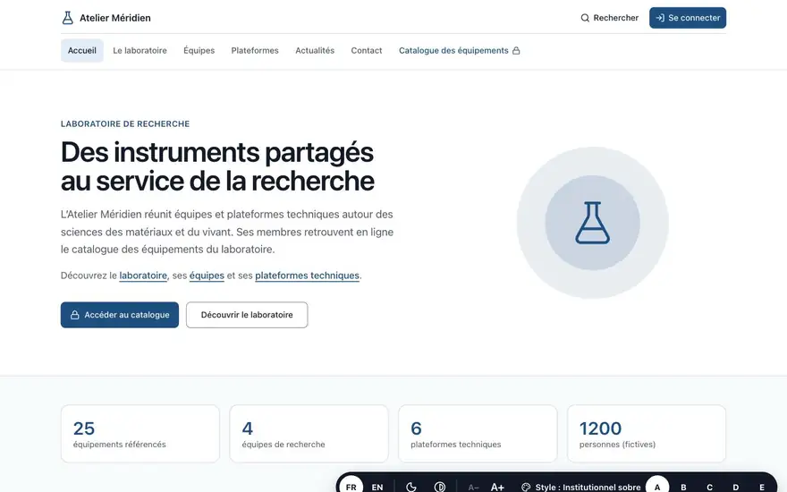 Page d'accueil du démonstrateur Atelier Méridien
